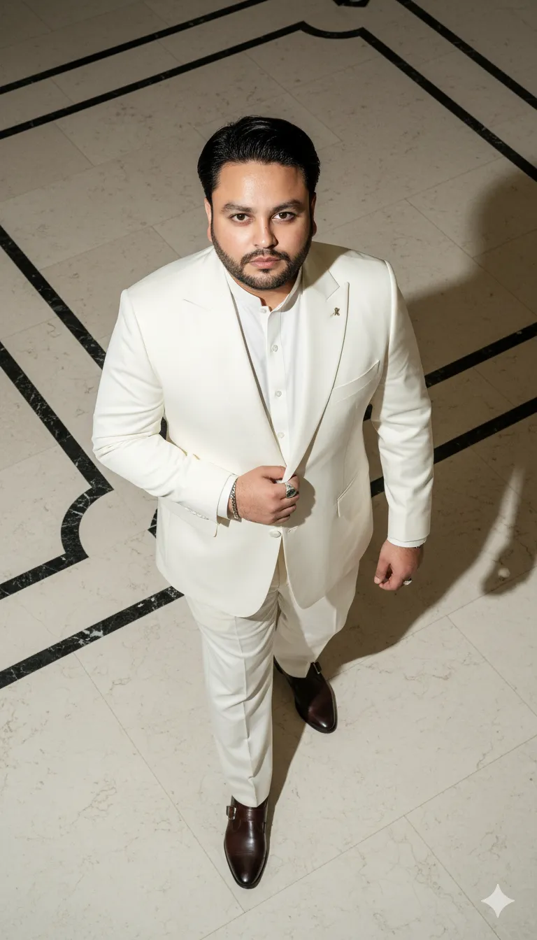 AI Prompt 113 A high-fashion overhead shot of a young man standing