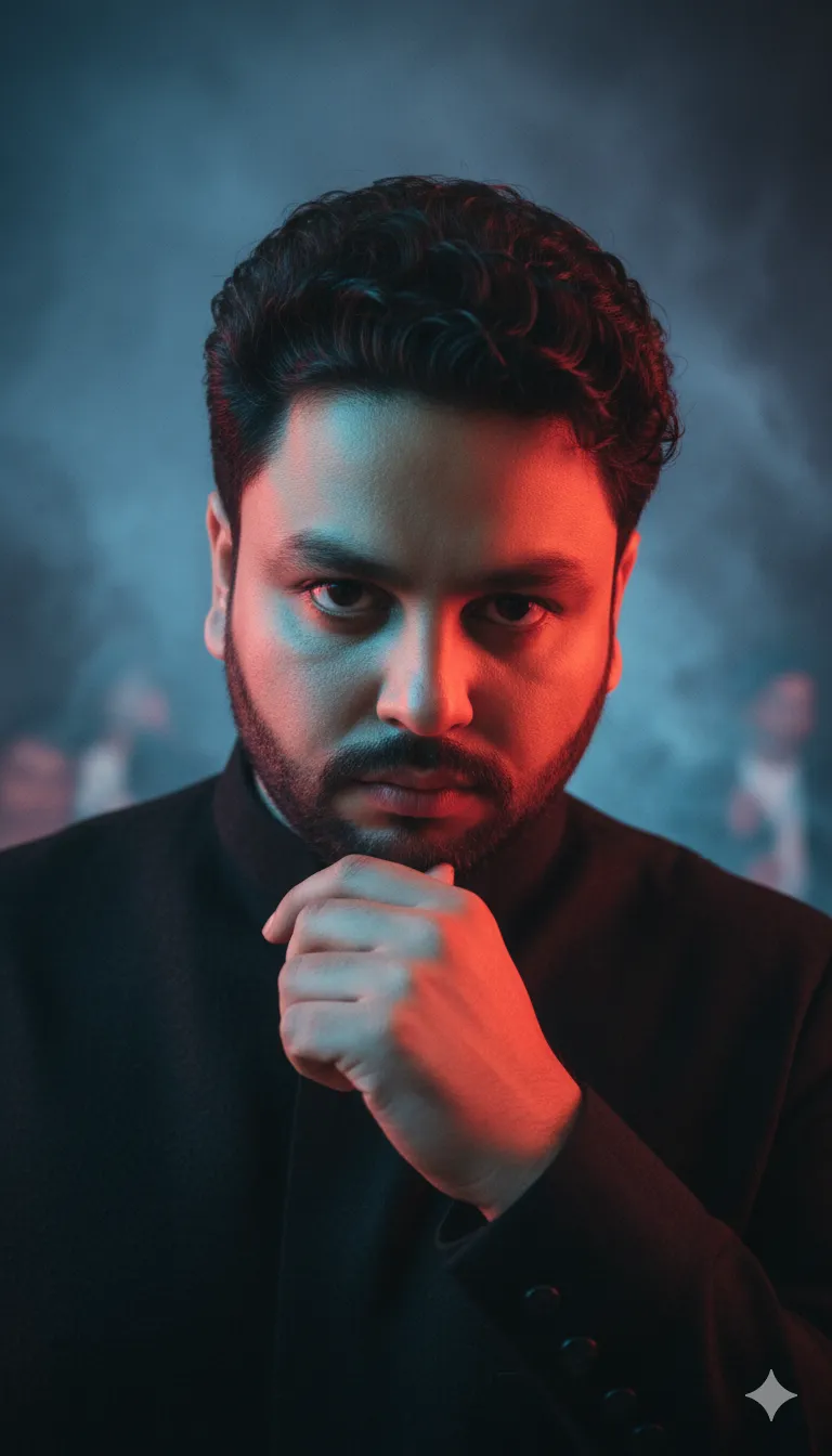 AI Prompt 121 Ultra-realistic film portrait of a man, close-up composition.