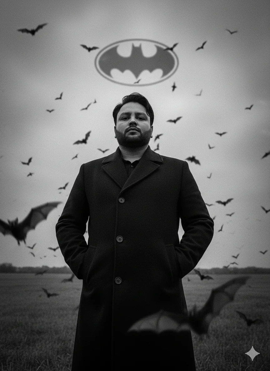 AI Prompt 13 A hyper-realistic cinematic black-and-white portrait of the user standing in an open field