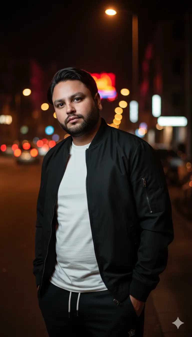 AI Prompt 134 A cinematic portrait of me at night in an urban environment