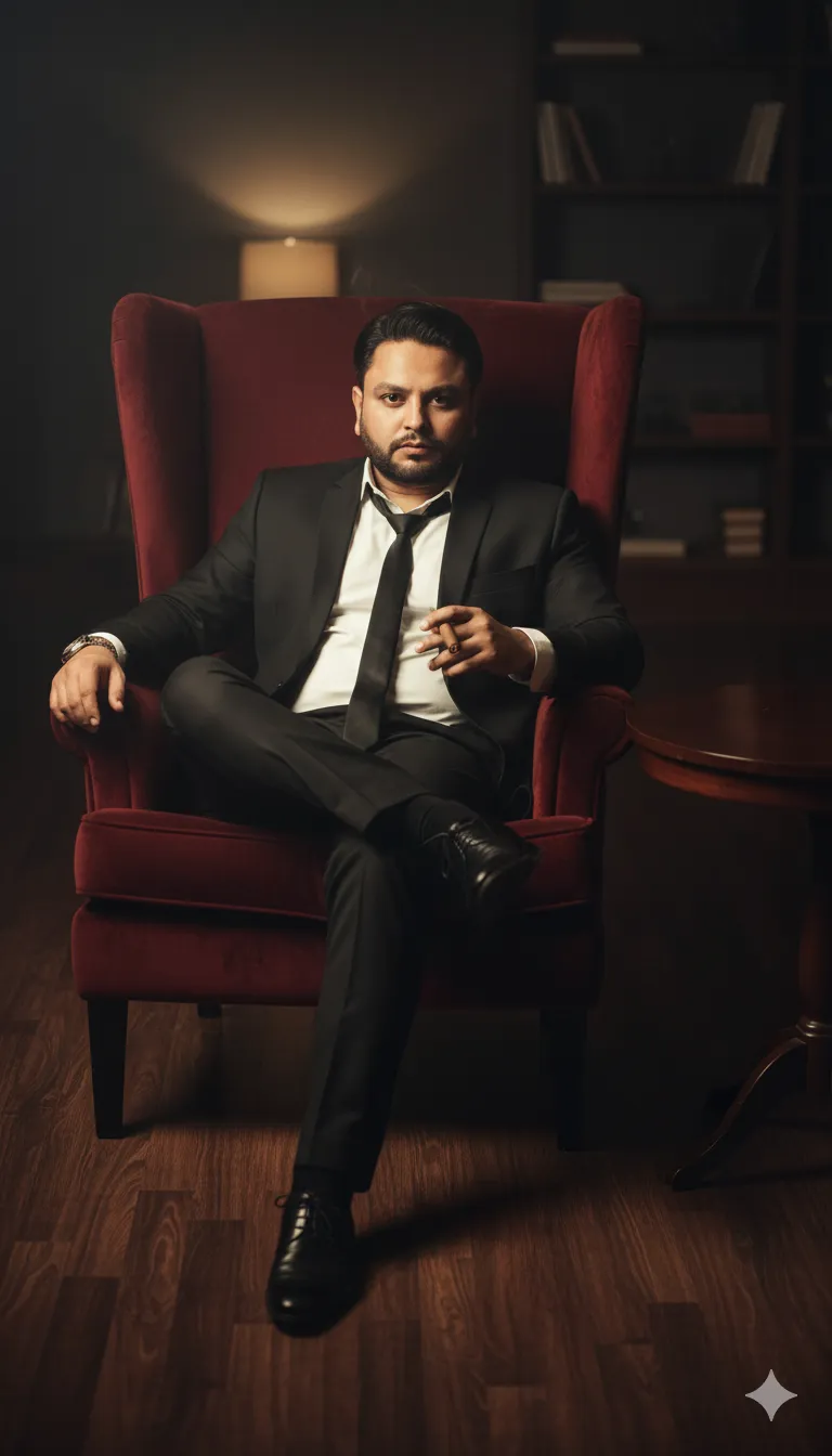 AI Prompt 136 A sharply dressed man sitting confidently in a luxurious