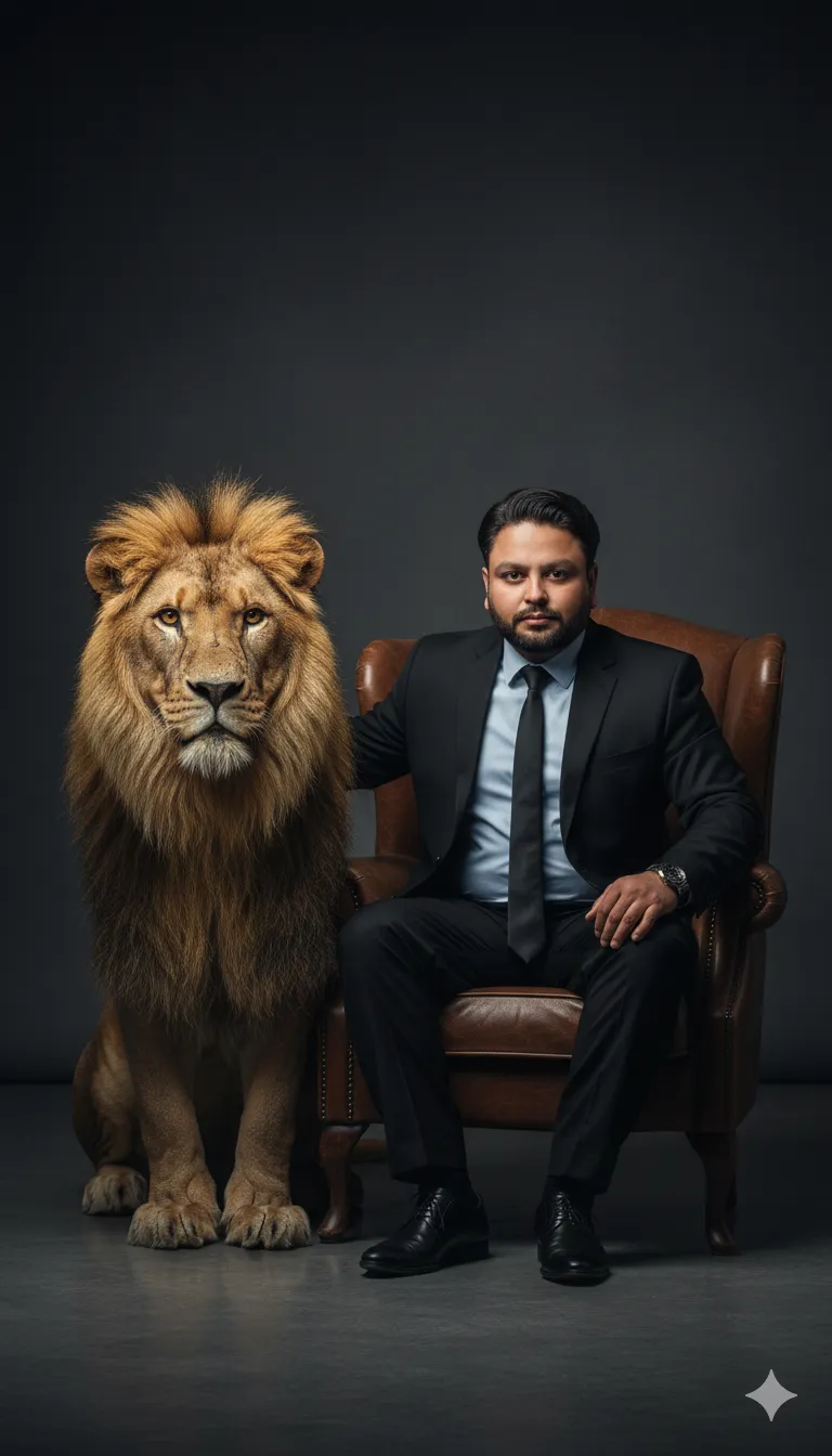 AI Prompt 139 A confident man in a sharp black tailored suit and light blue shirt