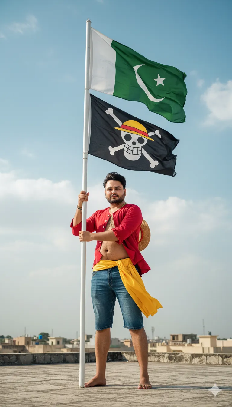 AI Prompt 145 A full-body portrait of a young Pakistani man standing on a rooftop