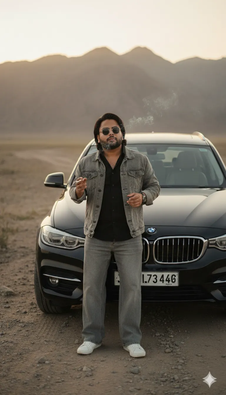 Rana Zeeshan Ahmad Founder & CEO For ITWORLD's AI Prompt 154 sitting casually on the bonnet of a luxurious modern car