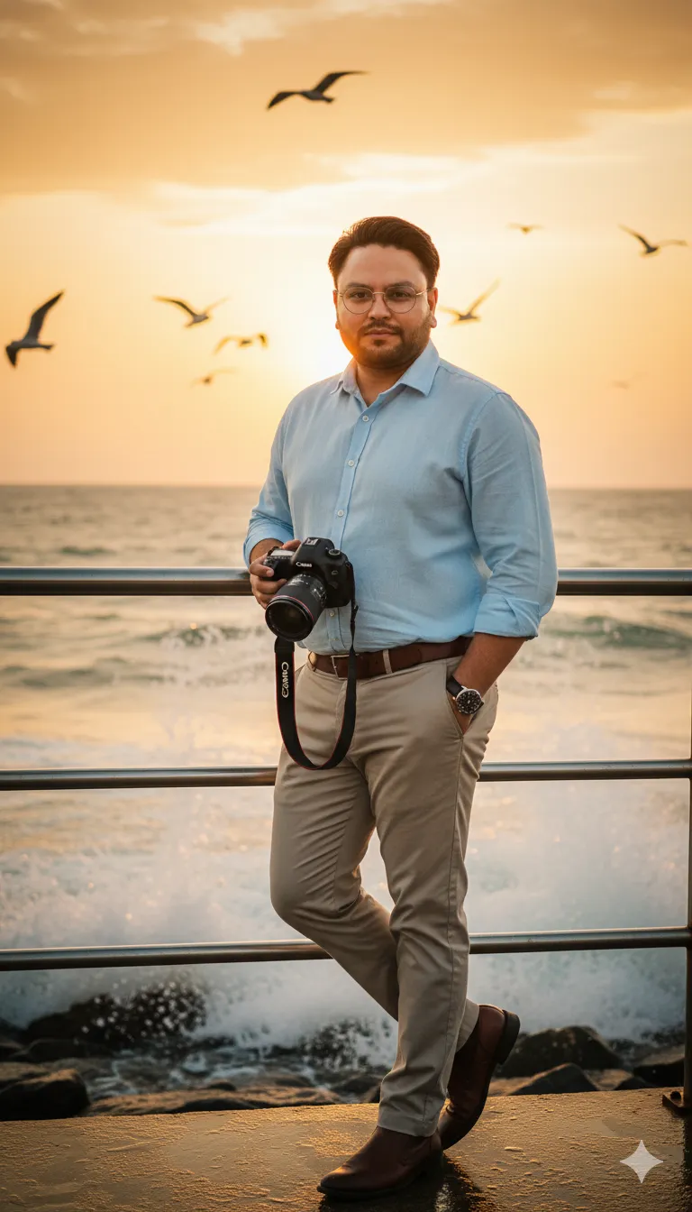 AI Prompt 158 Ultra-photorealistic DSLR cinematic portrait, golden hour seaside.