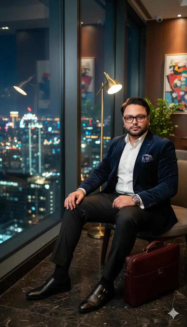 Rana Zeeshan Ahmad Founder & CEO For ITWORLD's AI Prompt 169 A stylish, fashion-forward man seated casually in a luxurious rooftop