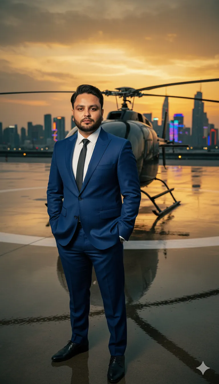Rana Zeeshan Ahmad Founder & CEO For ITWORLD's AI Prompt 171 Hyper-realistic, cinematic portrait of a confident young man standing