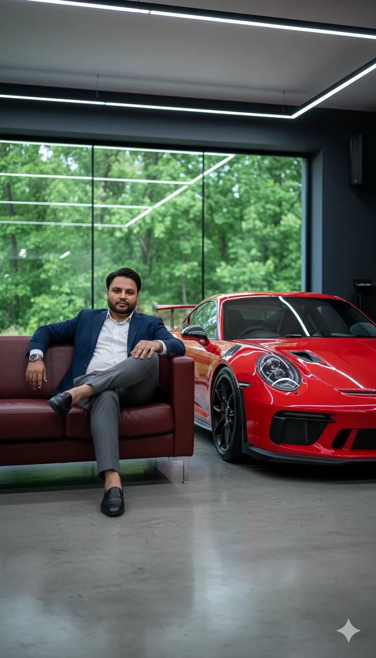 AI Prompt 172 Ultra-realistic cinematic DSLR-style shot of a modern luxury garage interior with sleek