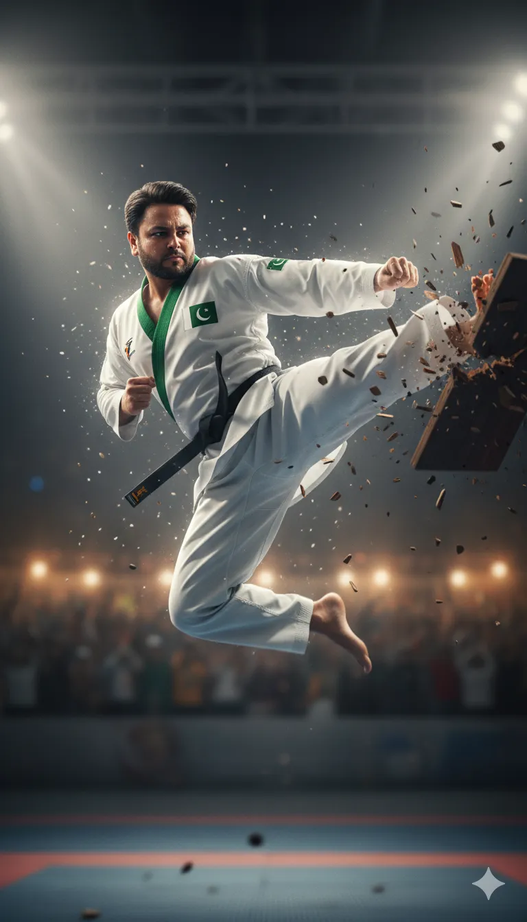 AI Prompt 181 Ultra-realistic slow-motion cinematic shot of a Taekwondo martial