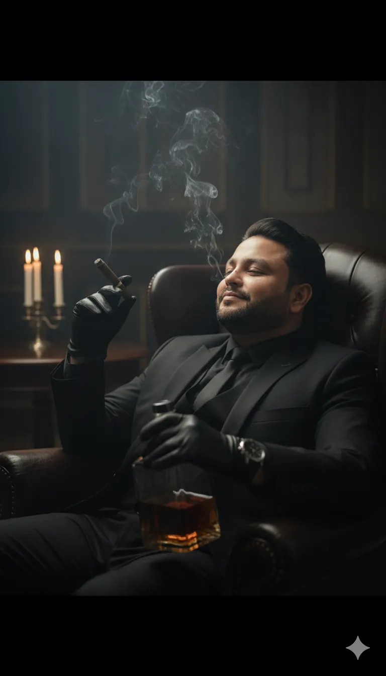 AI Prompt 184 A cinematic, moody portrait rait of a man in a dark, elegant room