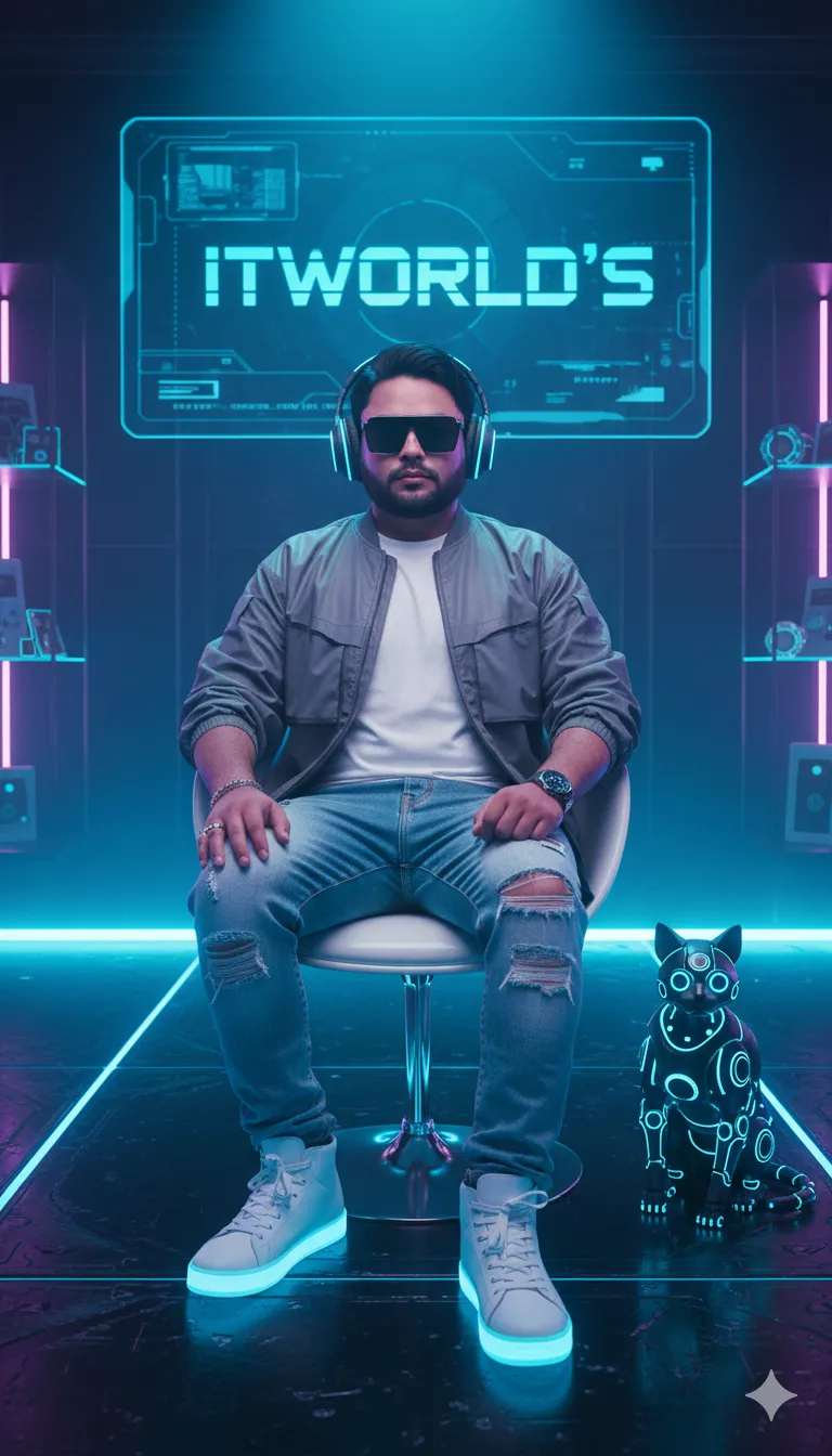 AI Prompt 202 A futuristic cyberpunk-themed room glowing with blue neon lights