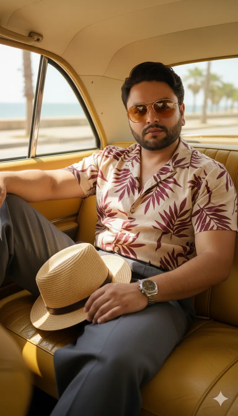 AI Prompt 203 A stylish young man lounges effortlessly in the backseat