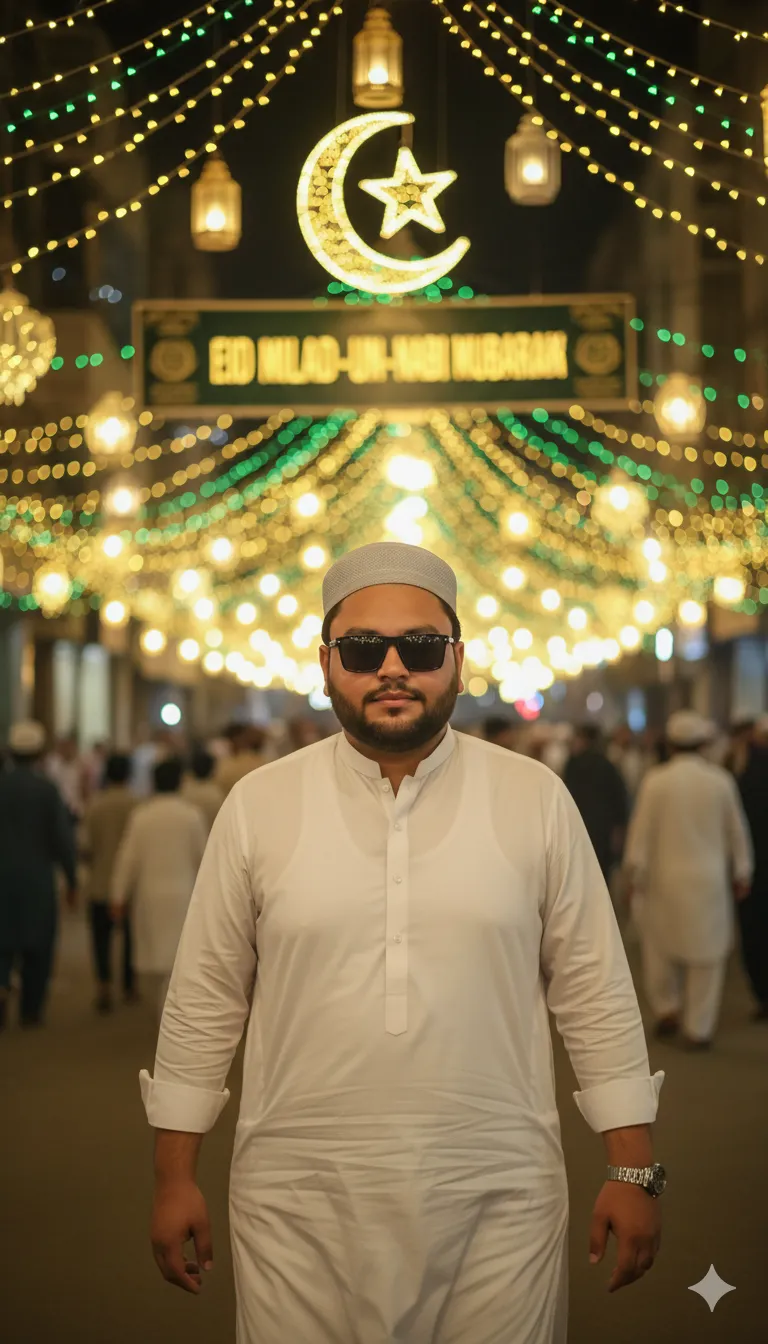 AI Prompt 211 A hyper-realistic cinematic portrait of a young Muslim man walking