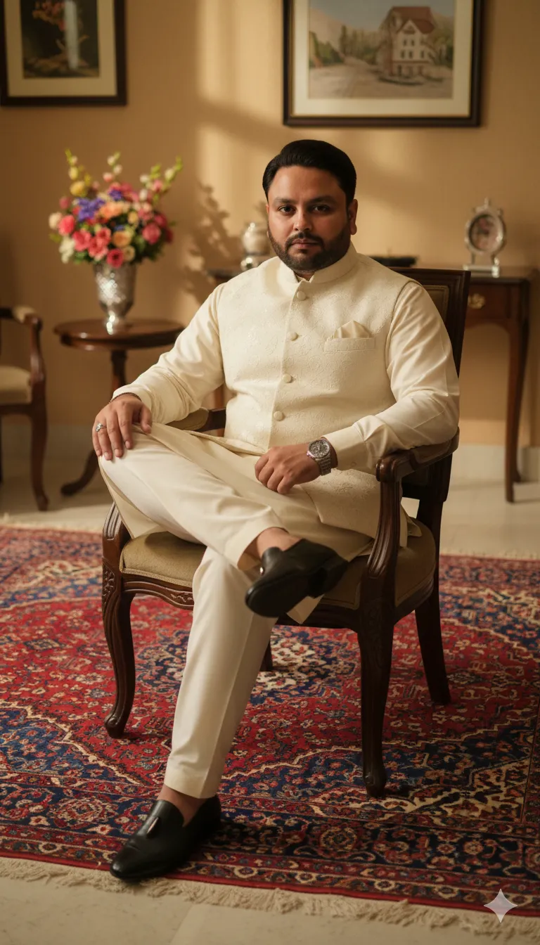 Rana Zeeshan Ahmad Founder & CEO For ITWORLD's AI Prompt 229 A sophisticated man sits gracefully on a wooden armchair