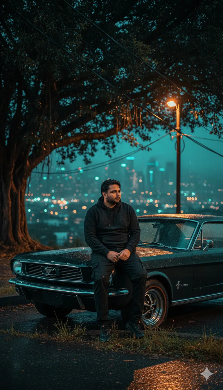 AI Prompt 285 With Classic Mustang Hyper-real cinematic vertical shot