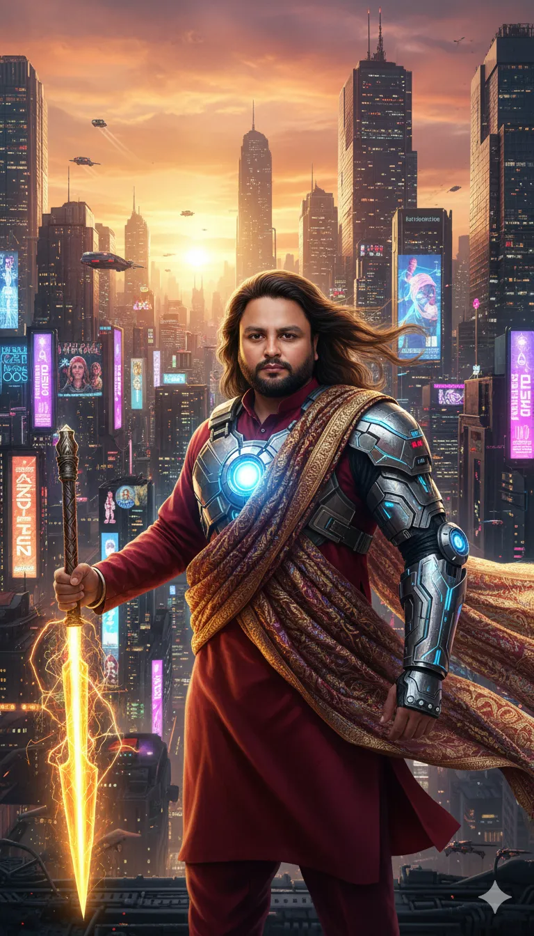 AI Prompt 292 Ultra-detailed portrait of a charismatic Punjabi leader wearing a kurta pajama fused