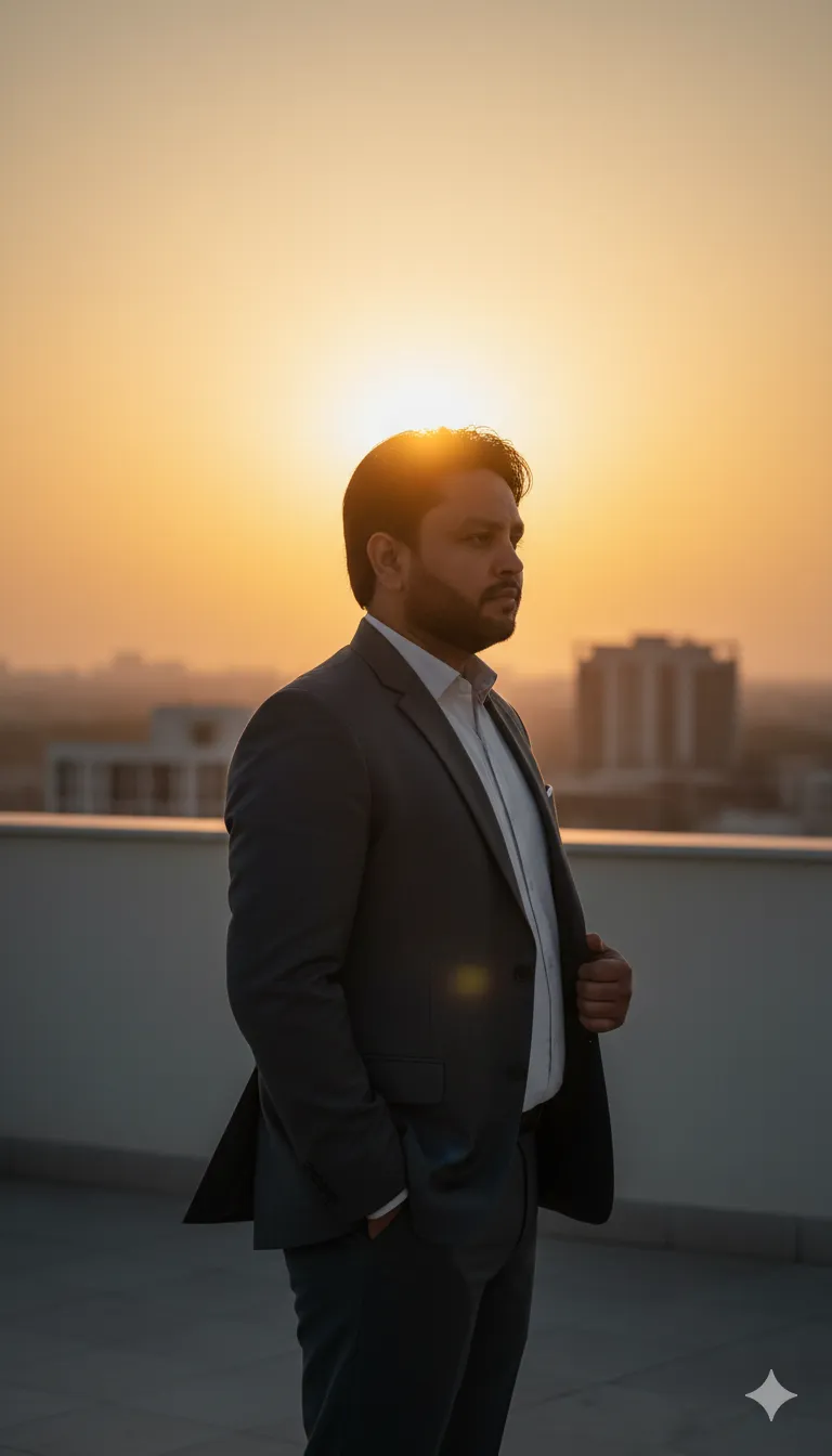 AI Prompt 296 sun glows directly behind me casting a strong backlit silhouette