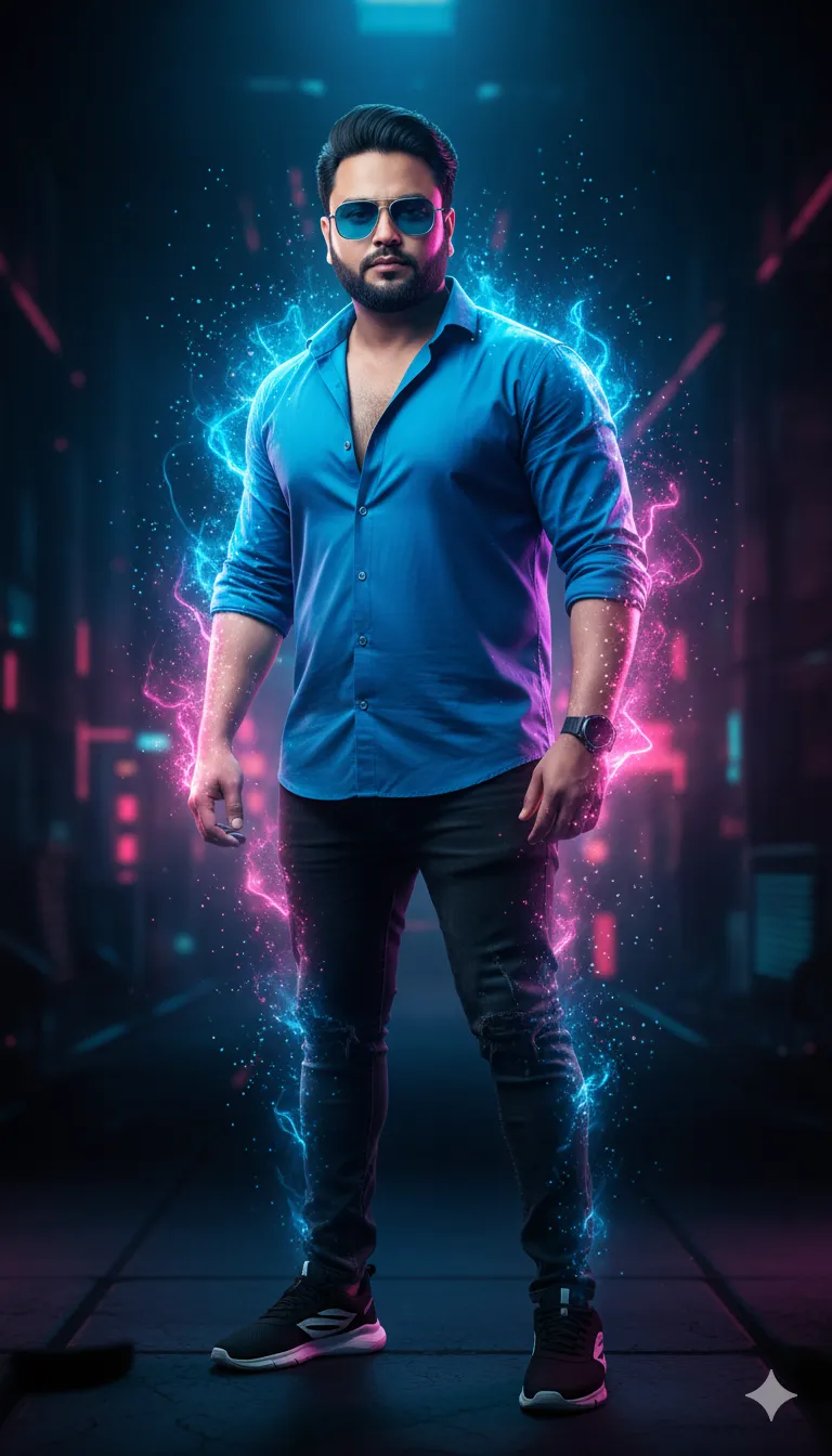 AI Prompt 298 A full body futuristic cyberpunk-style portrait of a young man, 28 year old