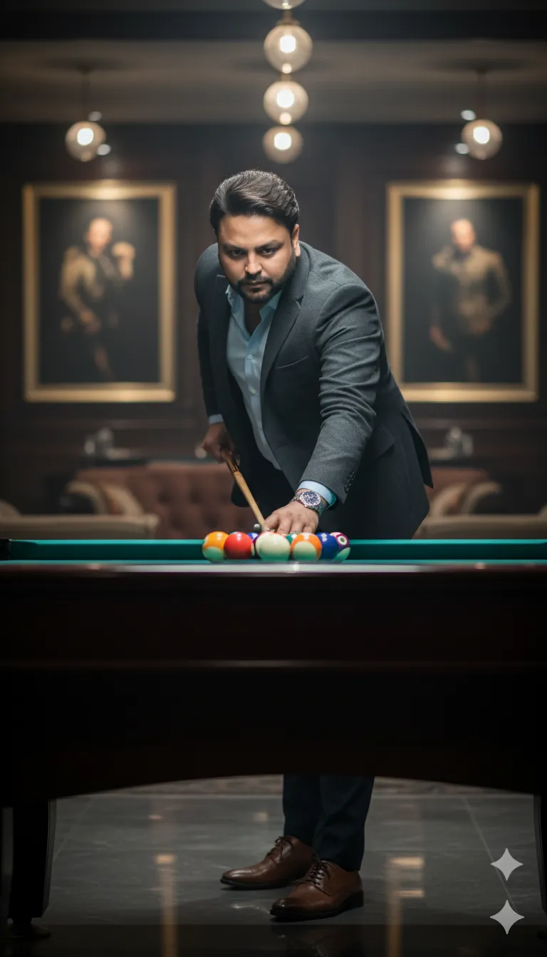 AI Prompt 302 Ultra-realistic 8K cinematic portrait of a man playing pool