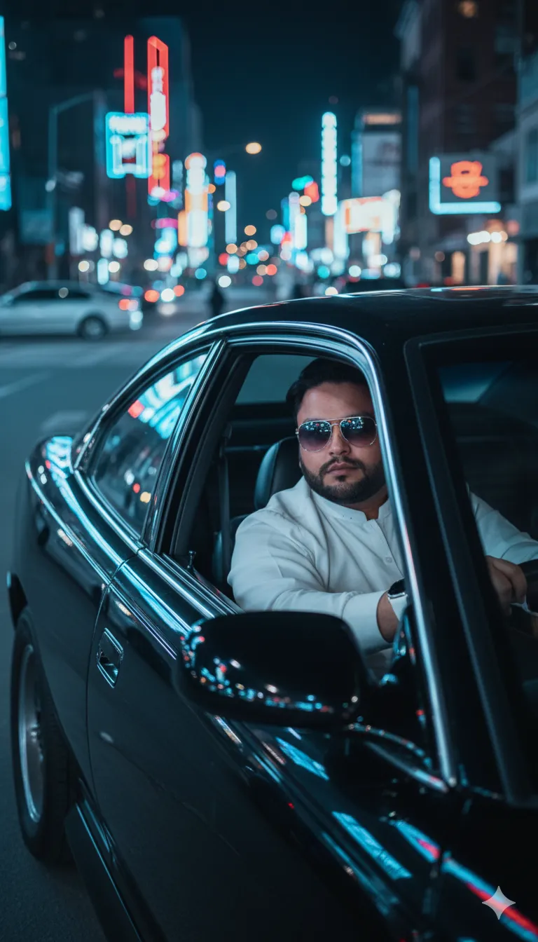 AI Prompt 307 Make a 4k realistic picture of a 25 year refrence photo Man inside in car Pontiac GTO Black Colour