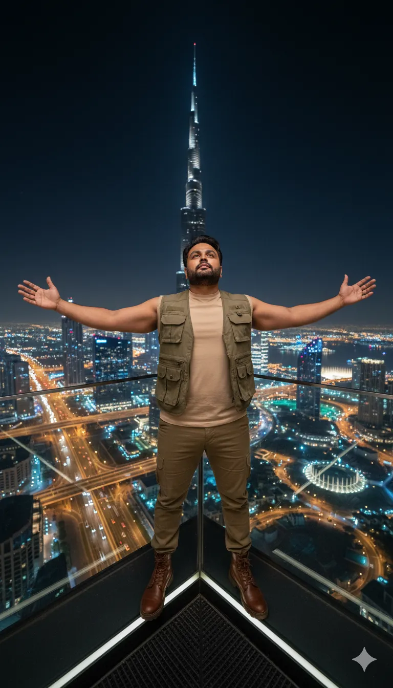 AI Prompt 309 Replace the background with him standing on the edge