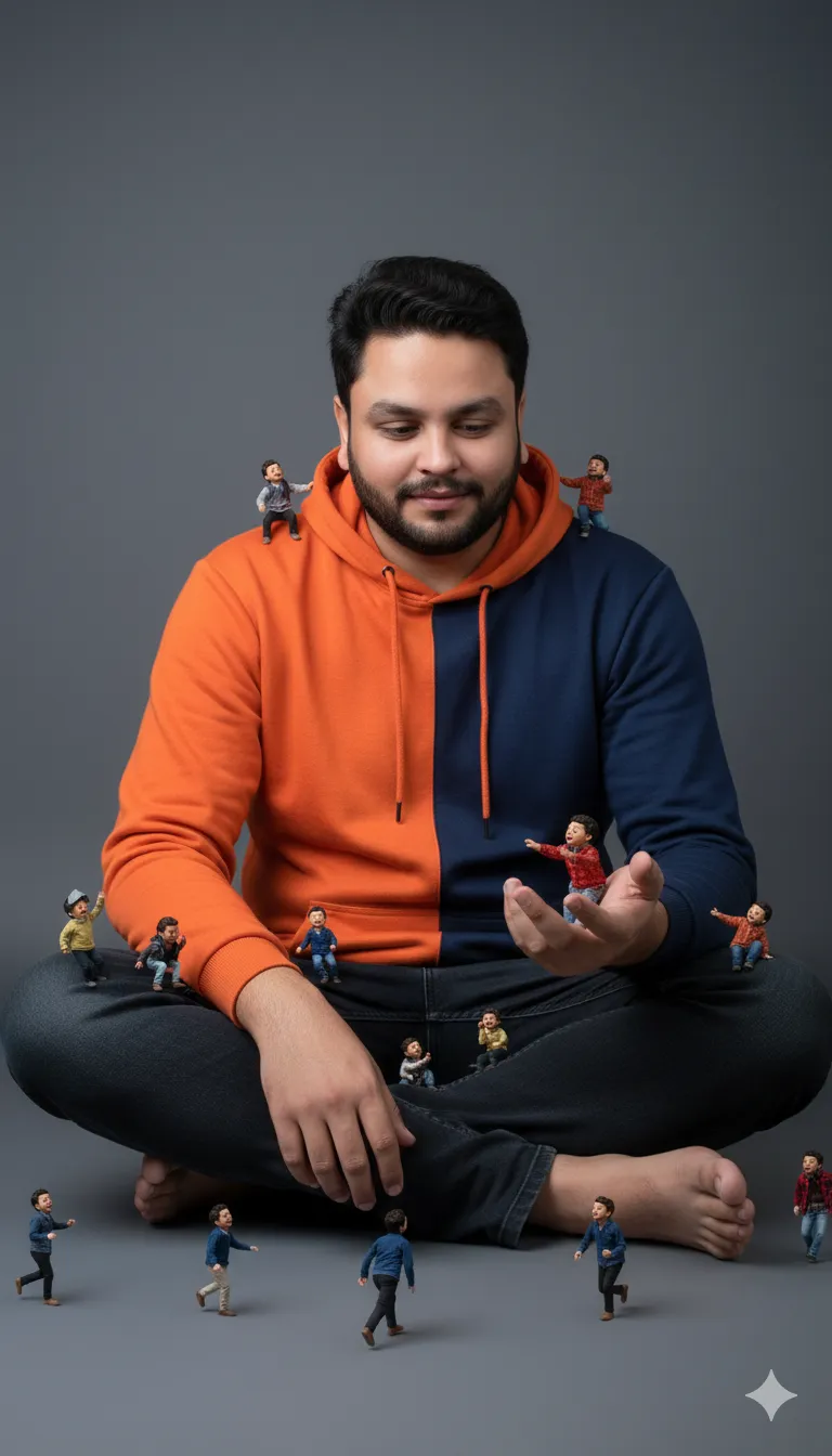 AI Prompt 321 A photorealistic image of a young man sitting in the center