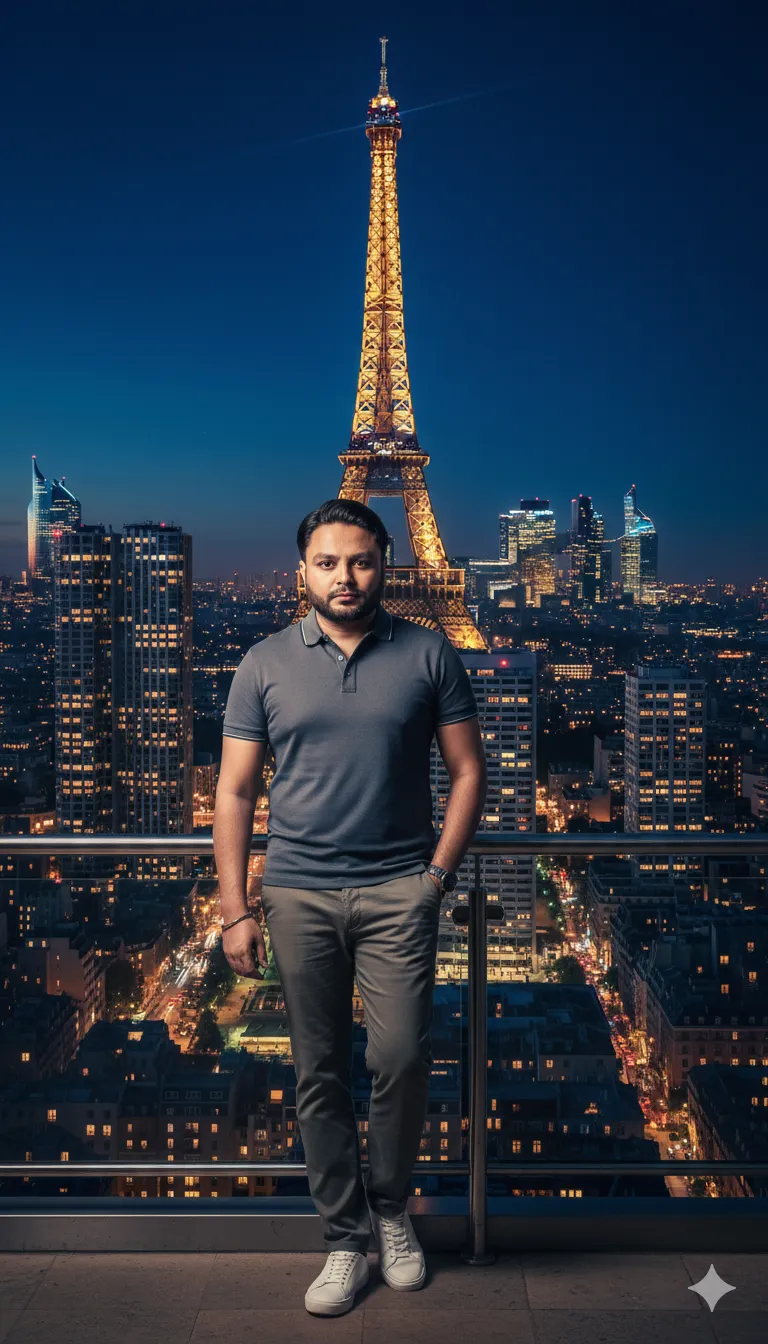 Rana Zeeshan Ahmad Founder & CEO For ITWORLD's AI Prompt 325 Ultra-realistic 8K full-body portrait. Face remains unchanged and naturally highlighted.