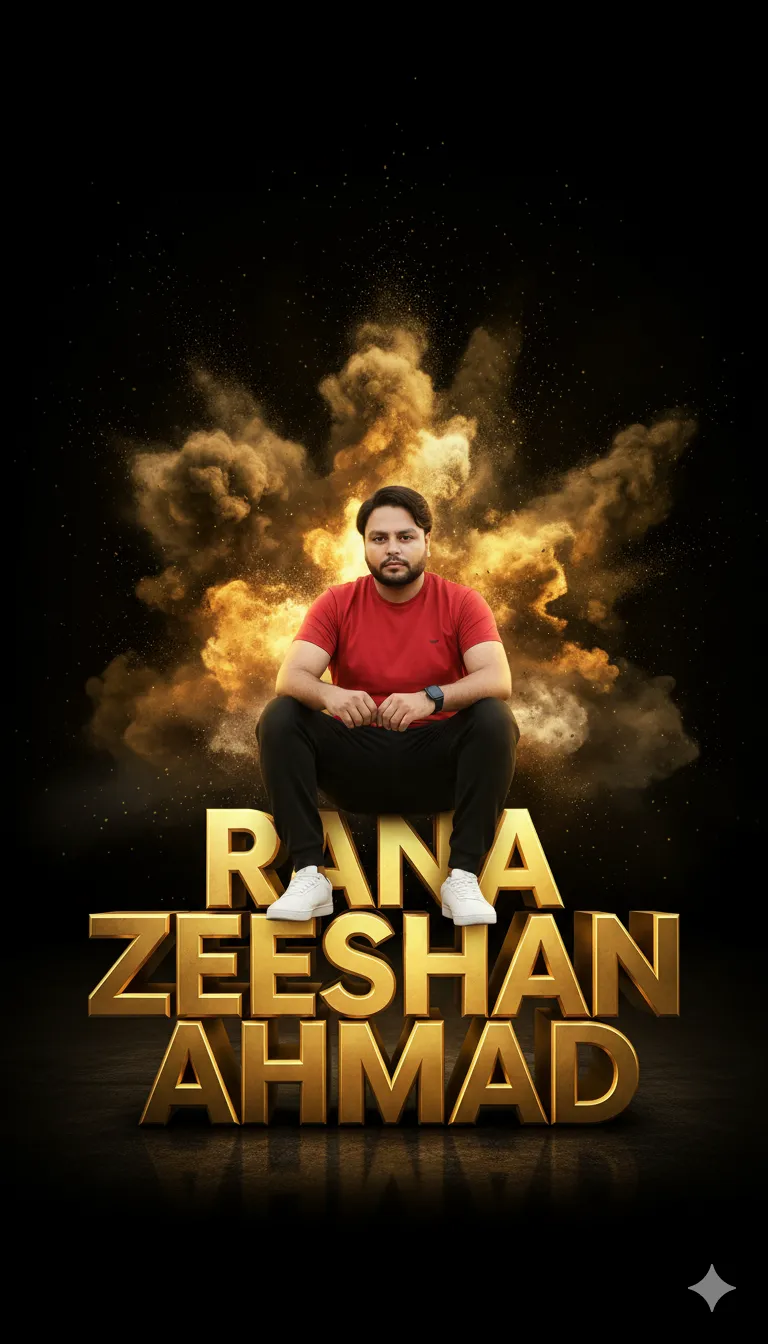 AI Prompt 327 sitting casually on large 3D golden letters spelling 