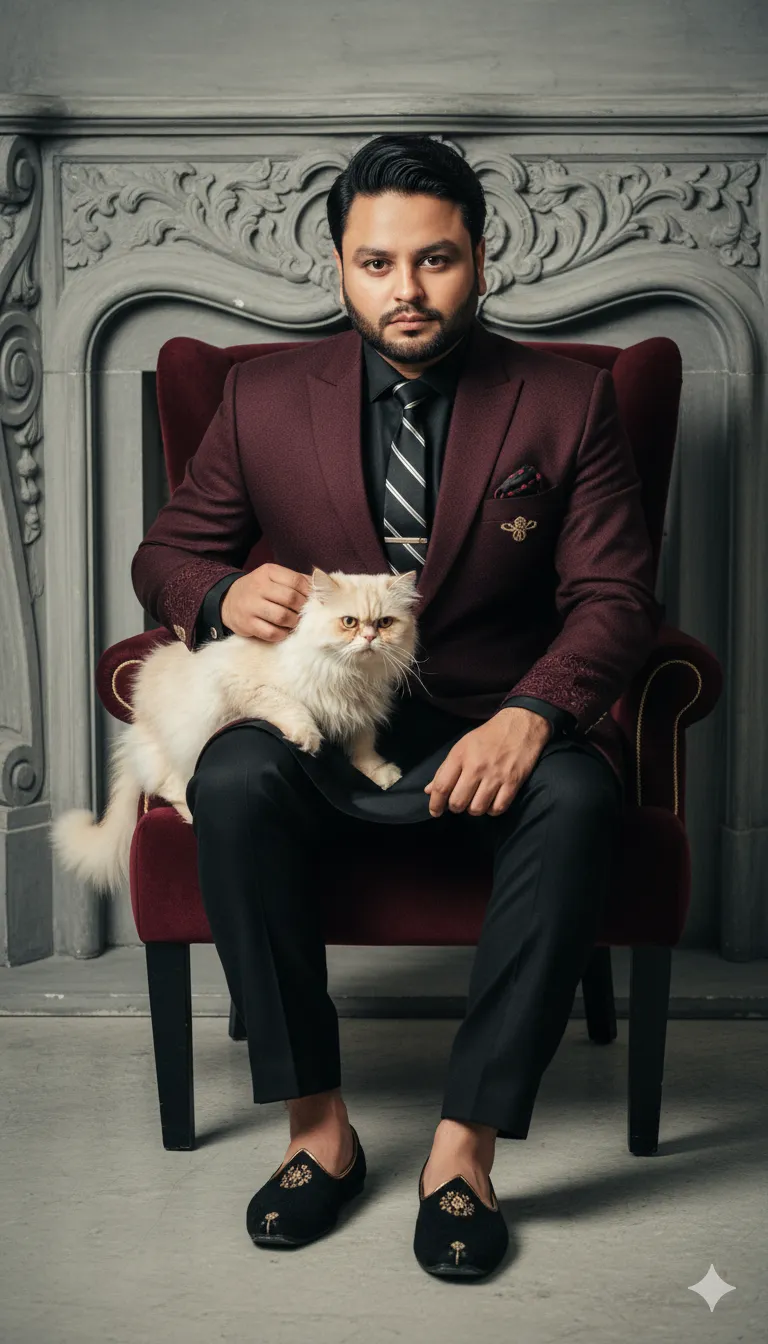 Rana Zeeshan Ahmad Founder & CEO For ITWORLD's AI Prompt 344 He wears a deep burgundy tailored sherwani-inspired blazer with intricate