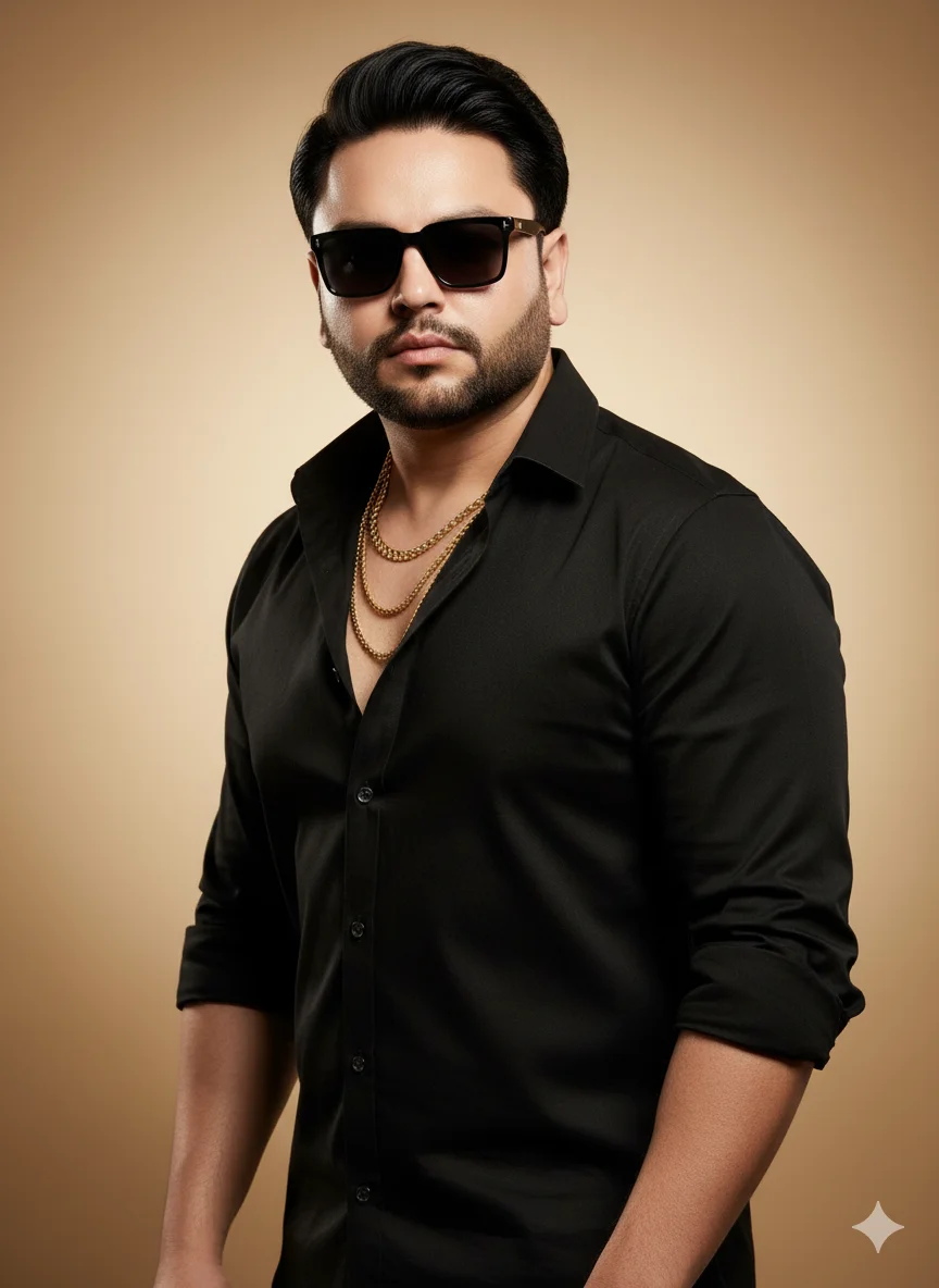 AI Prompt 35 A highly stylized portrait of same person in image with sharp features