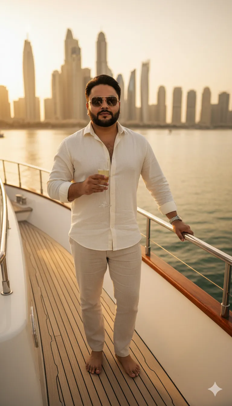 AI Prompt 361 Dream lifestyle shot, a man standing confidently on the polished