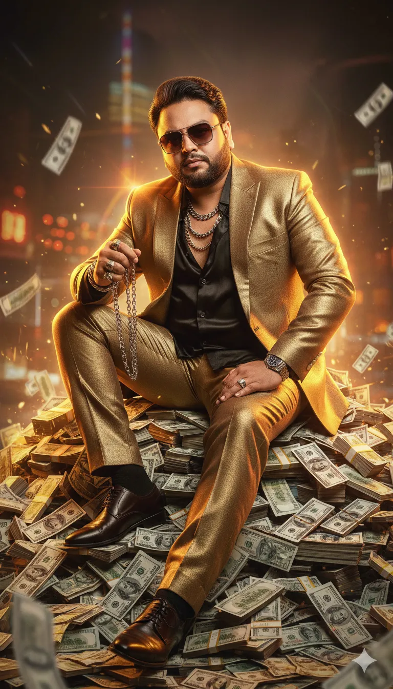 AI Prompt 400  They sit triumphantly atop a massive, chaotic pile of money