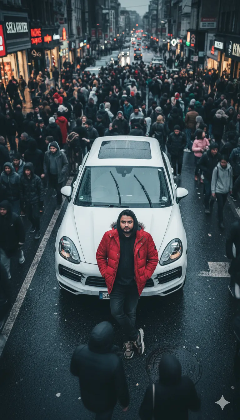 AI Prompt 446 An aerial cinematic shot of me leaning against