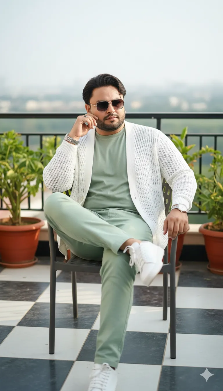 Rana Zeeshan Ahmad Founder & CEO For ITWORLD's AI Prompt 463 He wears a sage green t-shirt under a white open-knit cardigan