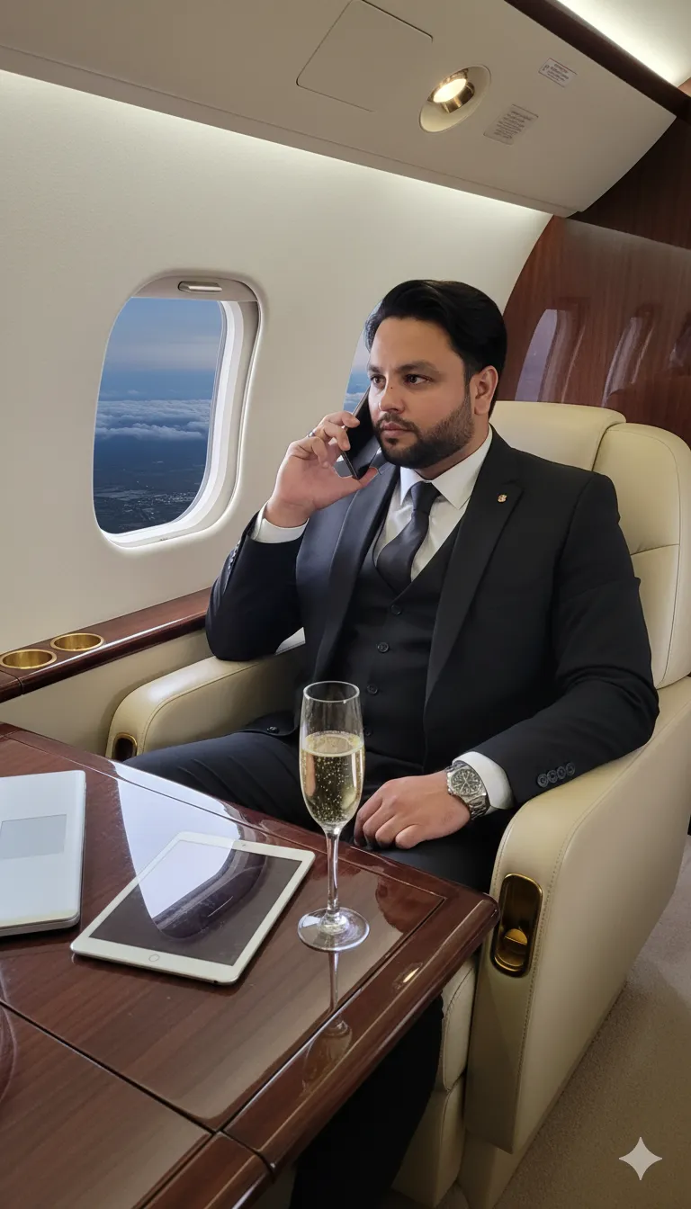 AI Prompt 479 This image captures a sophisticated and luxurious scene inside a private jet