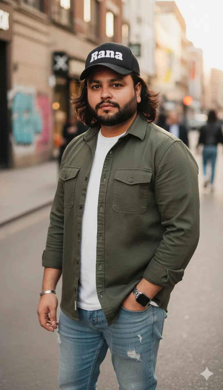 AI Prompt 484 A hyper-realistic street fashion portrait of a confident young man