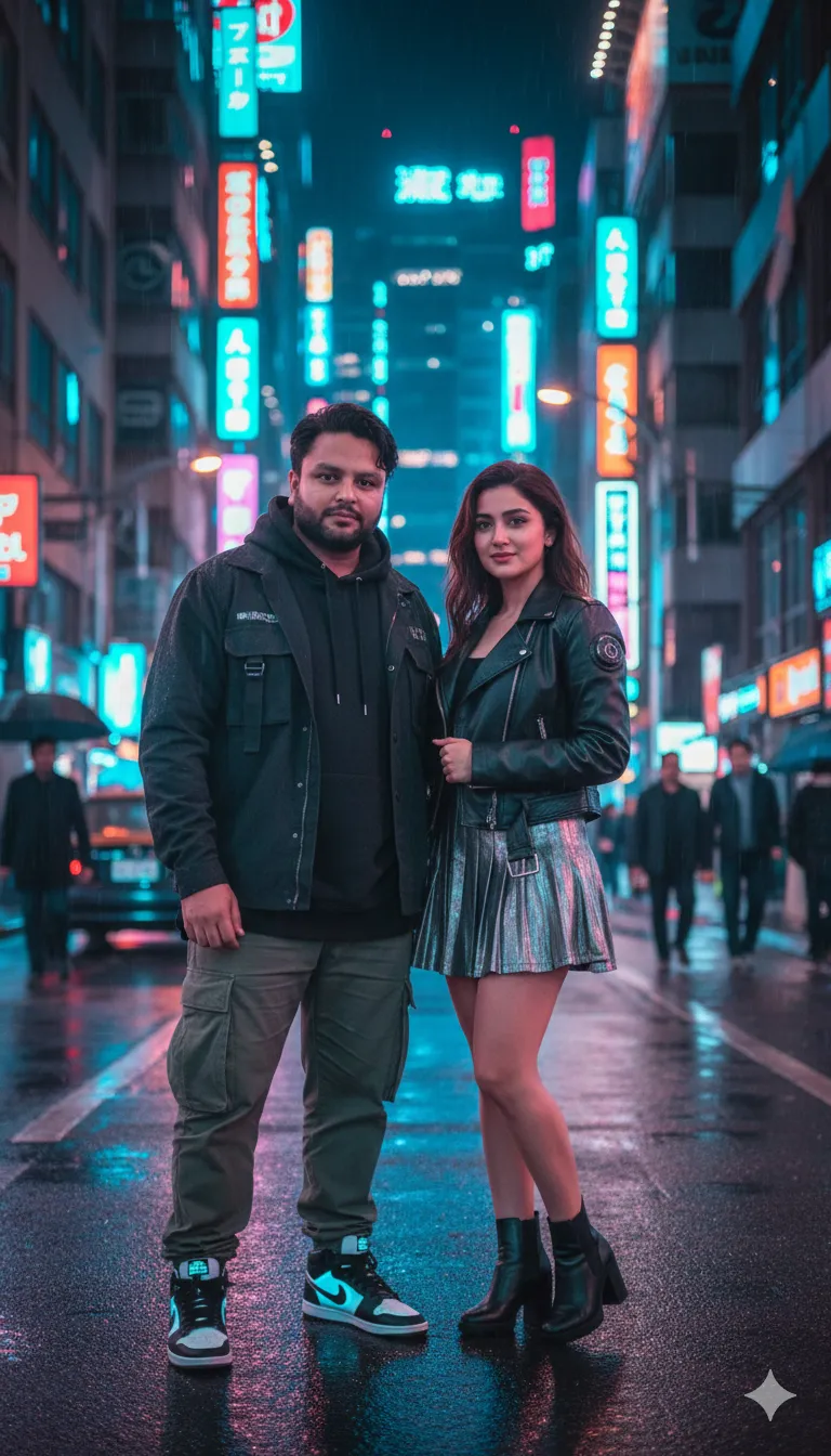 AI Prompt 486 Cyberpunk glow, wet pavement reflections