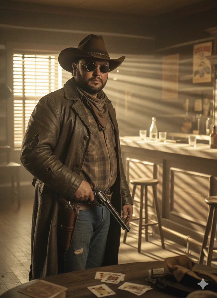 Rana Zeeshan Ahmad Founder & CEO For ITWORLD's AI Prompt 69 A cinematic frame capturing a weathered cowboy