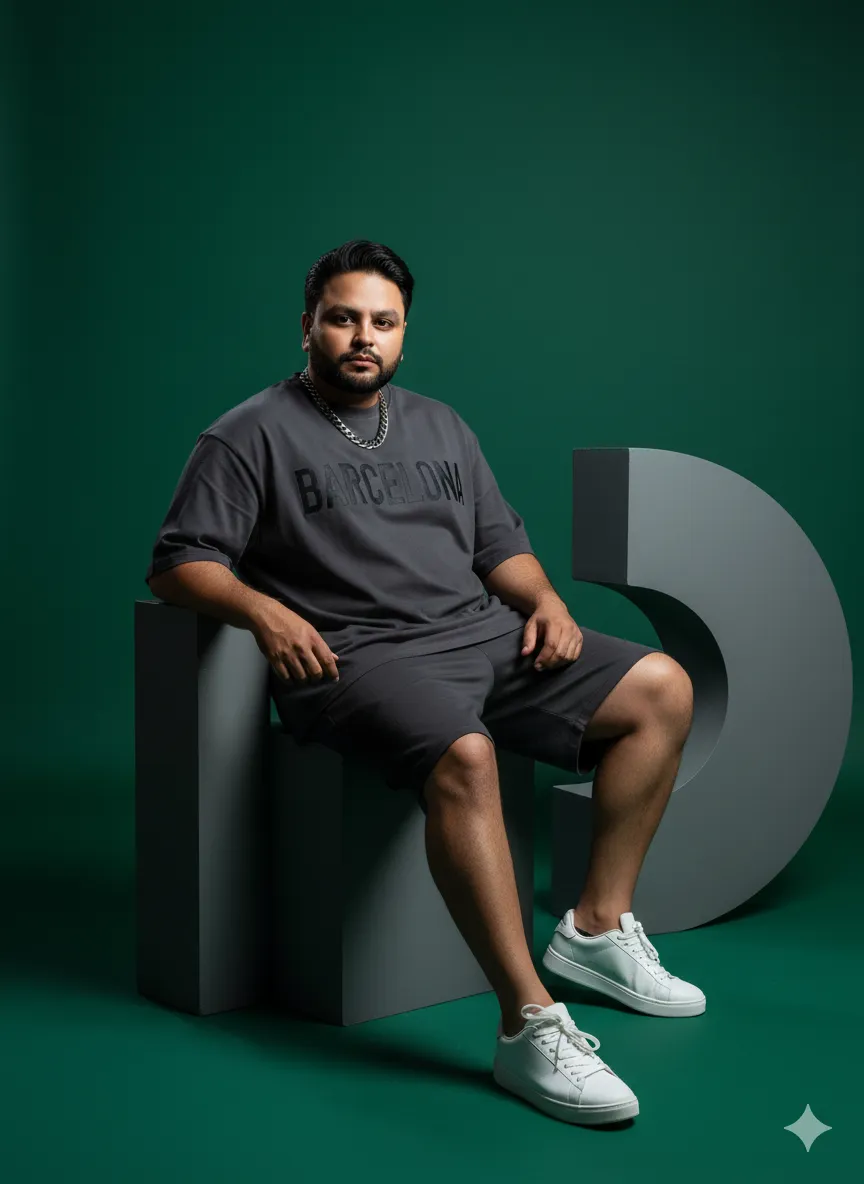 AI Prompt 8 The excessive editorial image of a male model wearing a large Barcelona